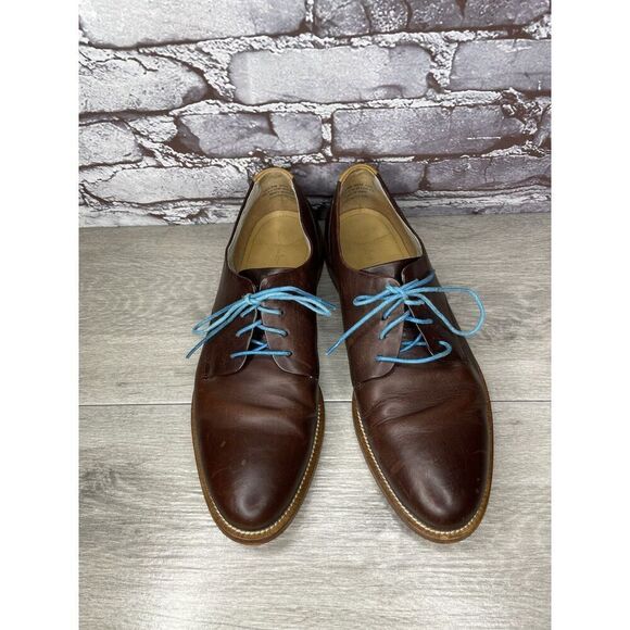 J Shoes Handcrafted William Brown Leather Oxfords Blue Lace Dress Shoes Men 42.5 main image 4